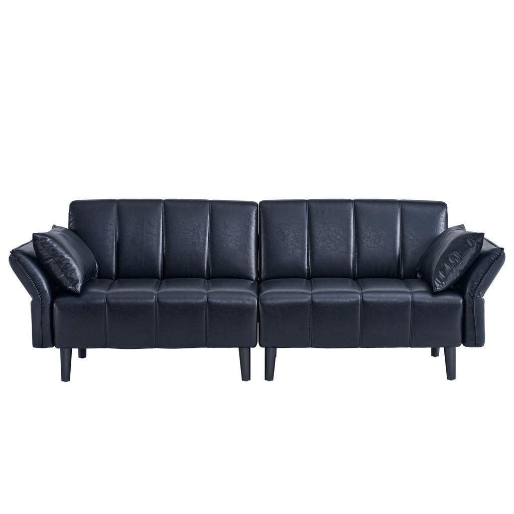 Black Faux Leather Sofa Bed with Adjustable Backrest