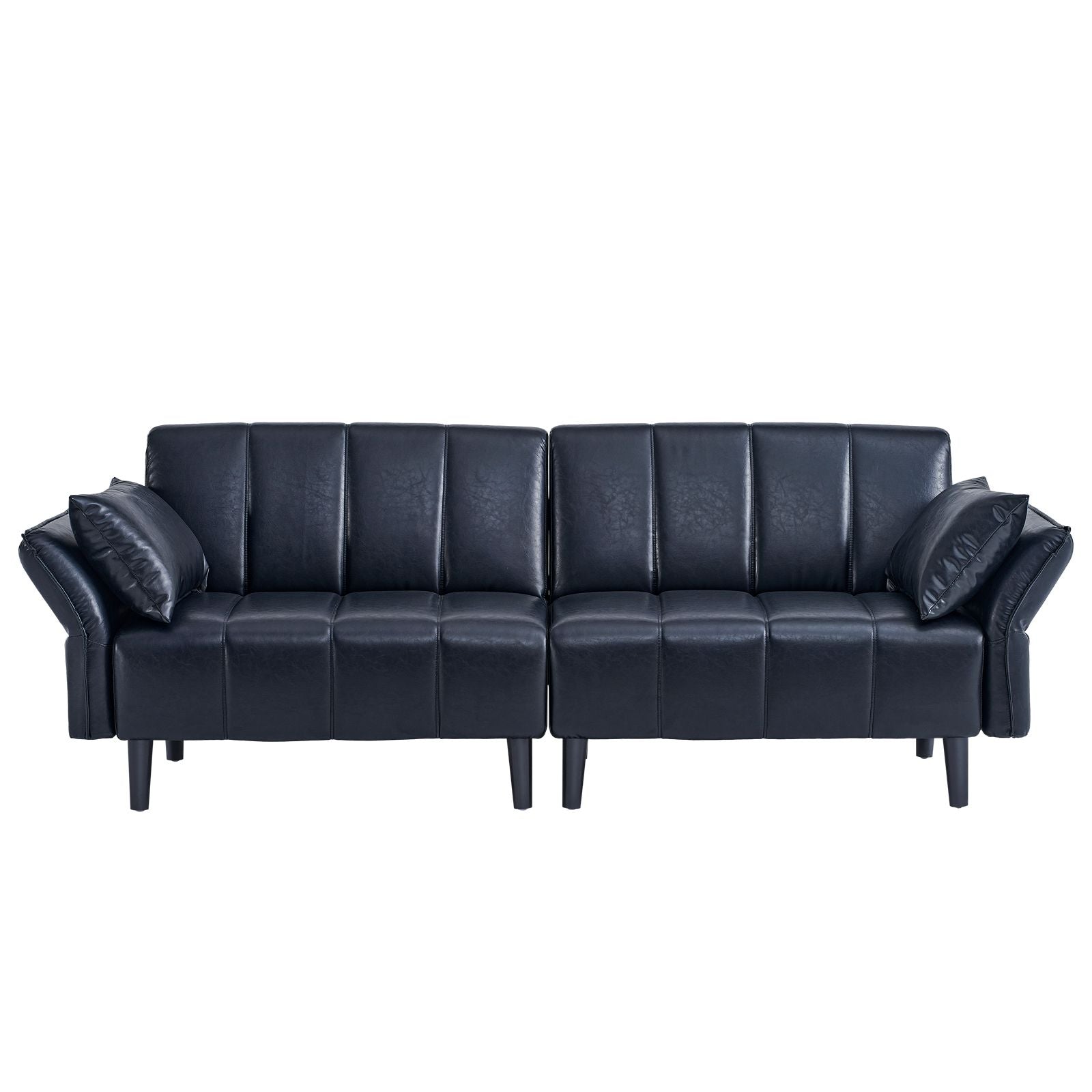 Black Faux Leather Sofa Bed with Adjustable Backrest