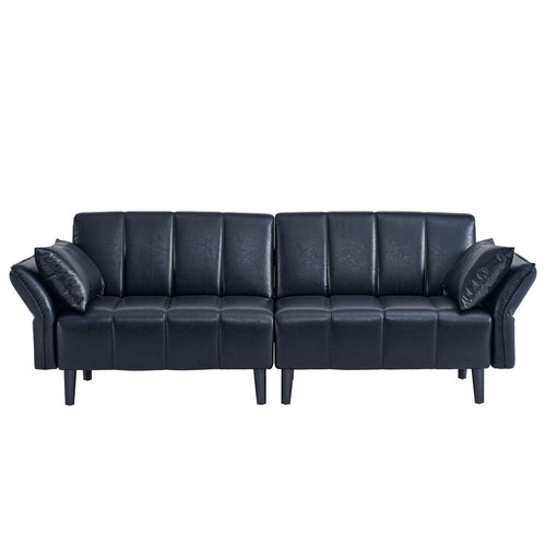 Black Faux Leather Sofa Bed with Adjustable Backrest