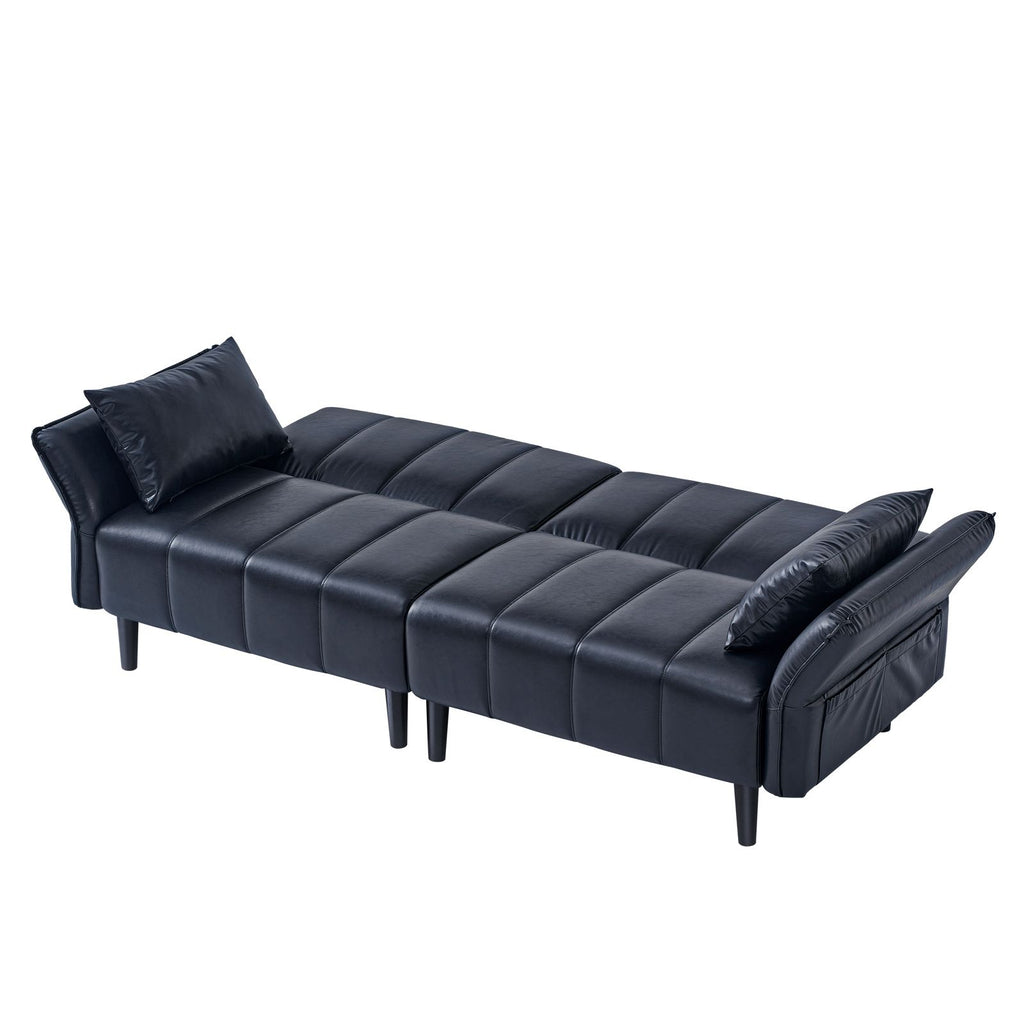 Black Faux Leather Sofa Bed with Adjustable Backrest