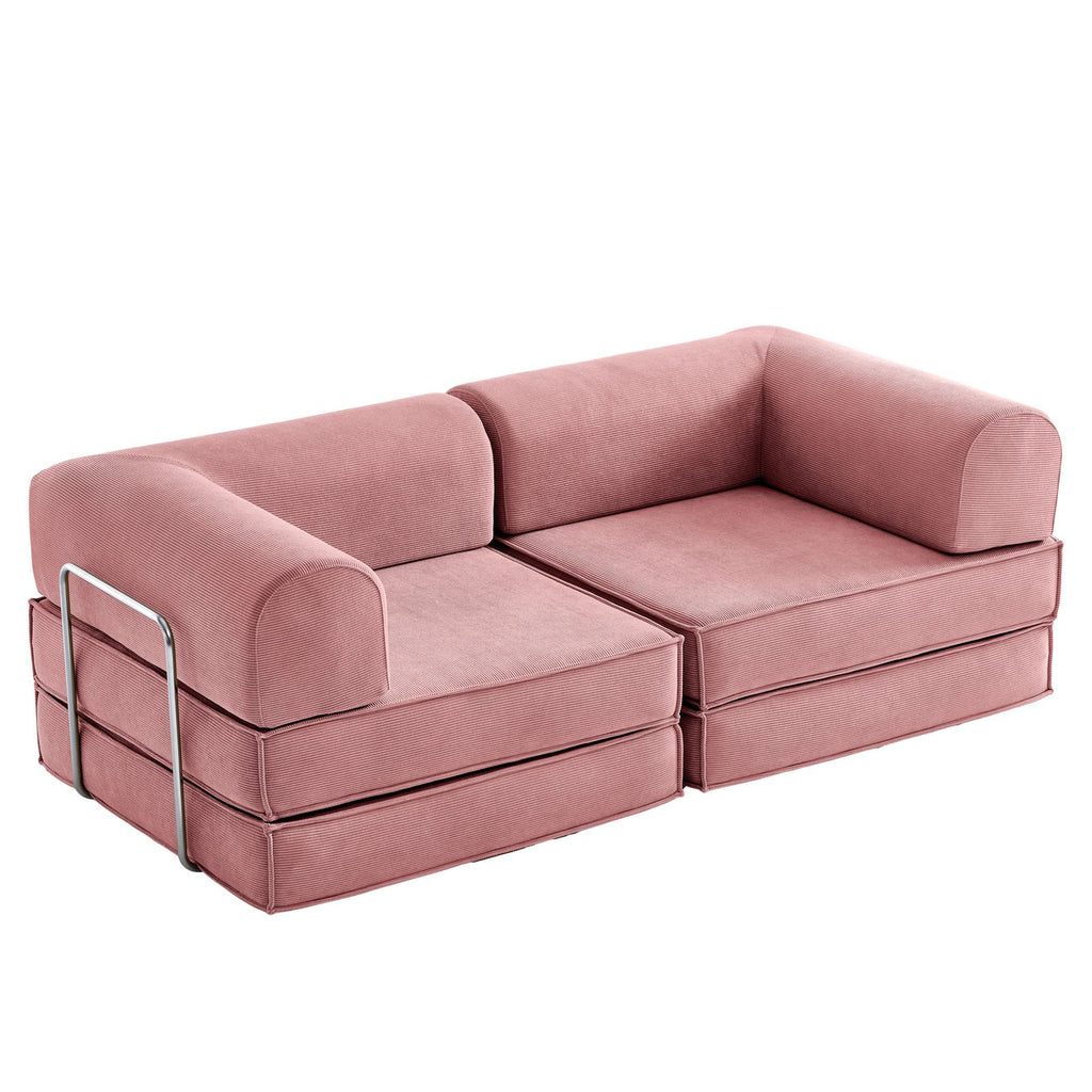 Corduroy Pull-Out Sofa Bed for Apartments - Pink