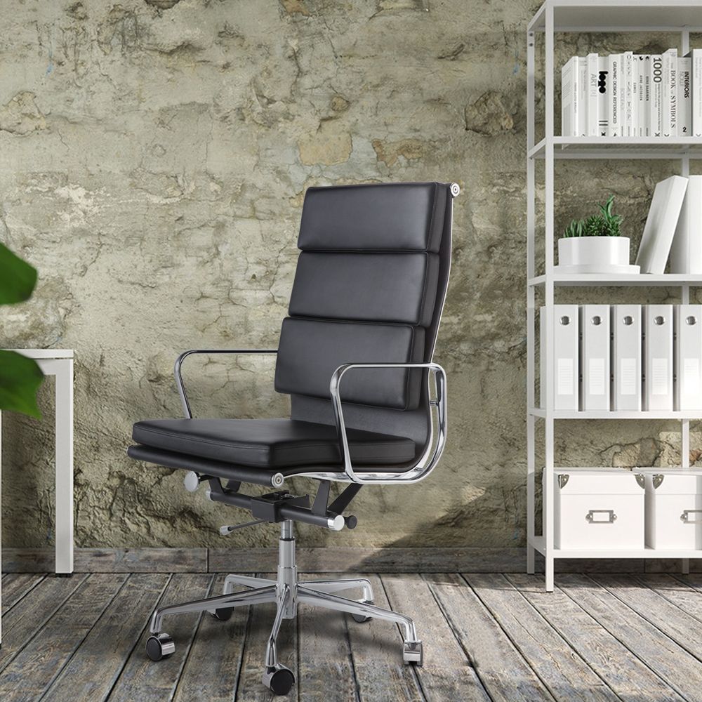 Ribbed PU Leather High Back Office Chair