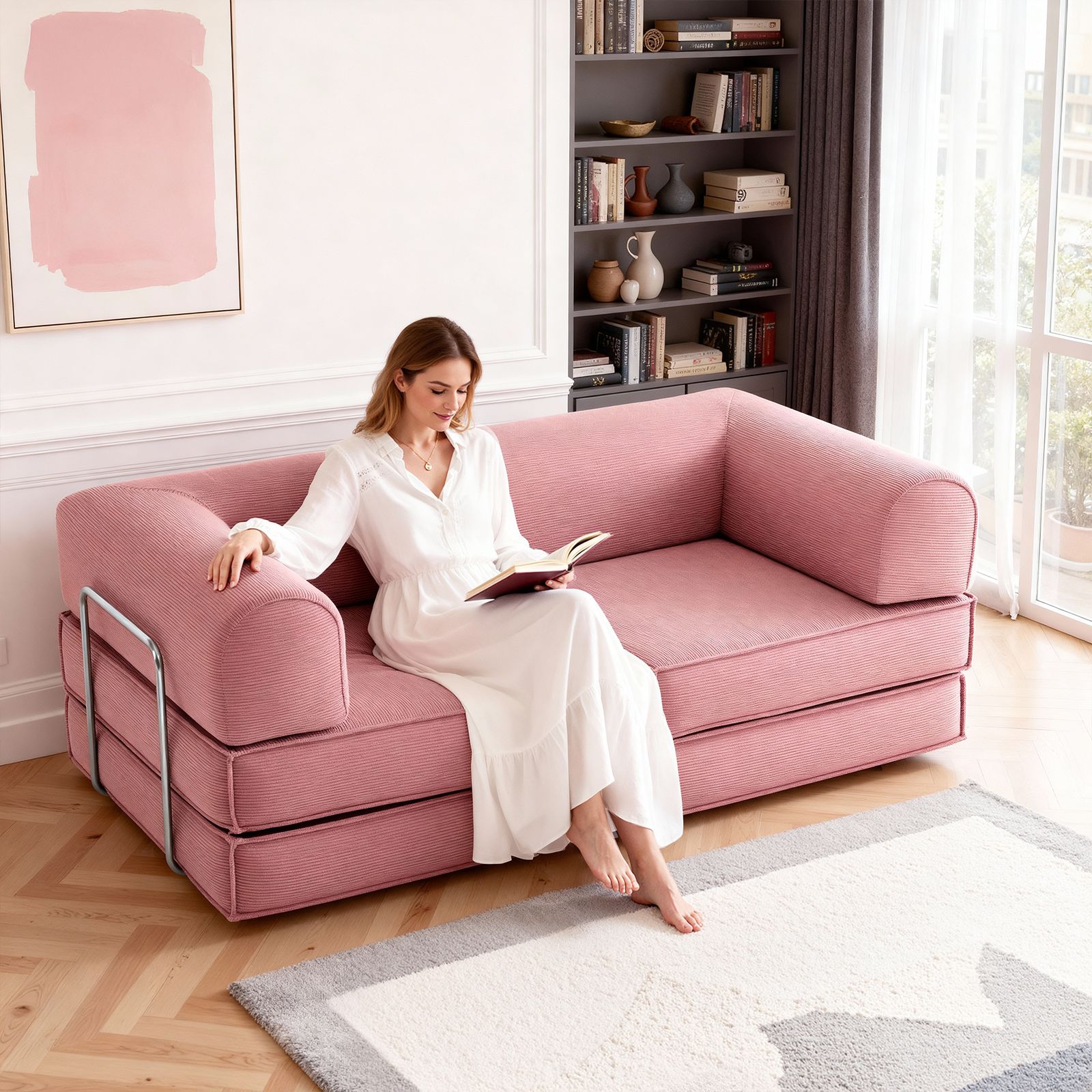 Corduroy Pull-Out Sofa Bed for Apartments