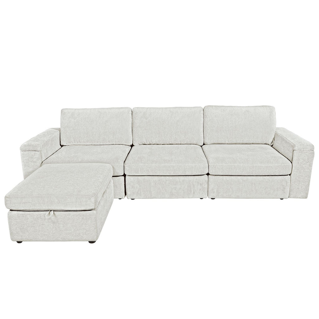 4-Piece Modular Storage Sectional Sofa - Beige