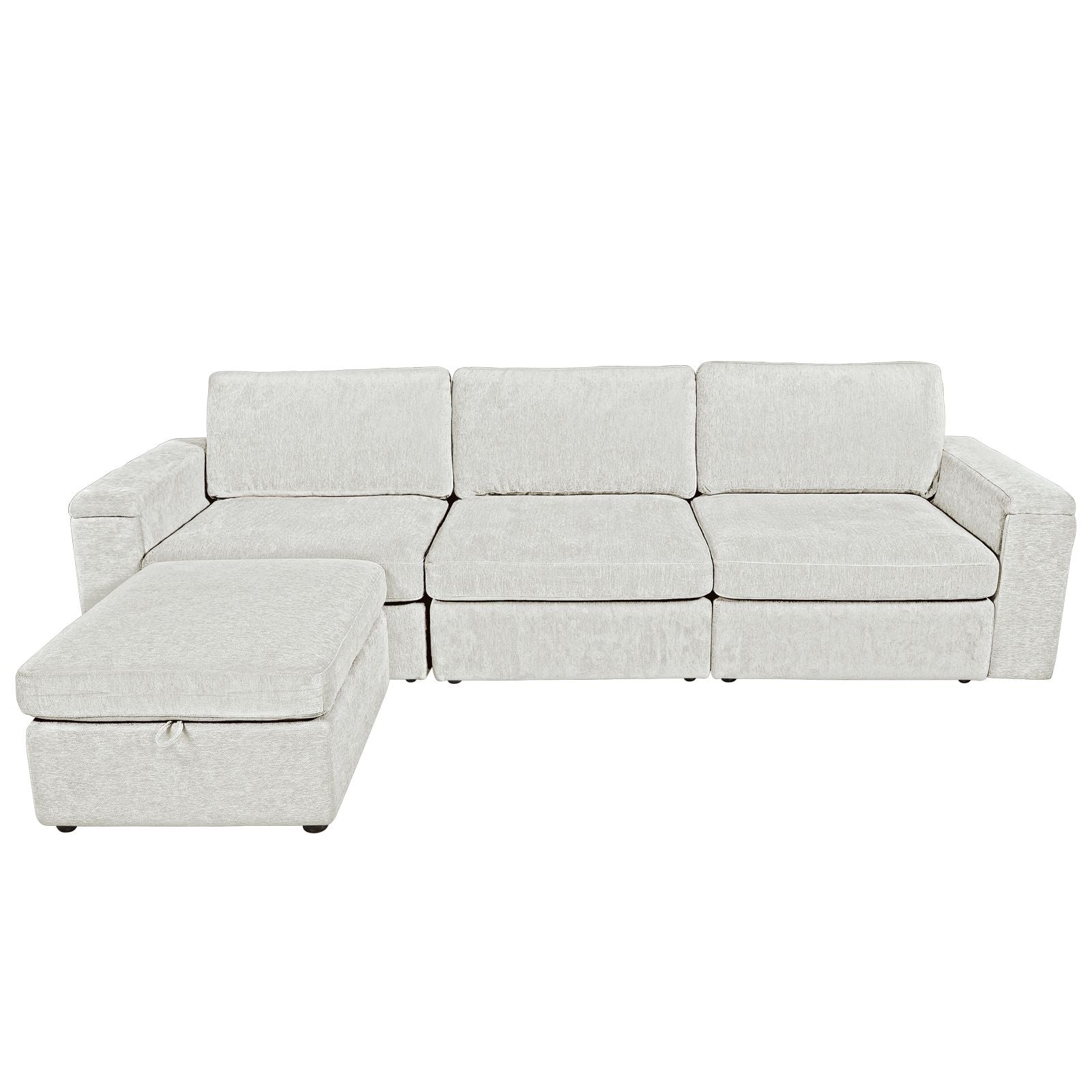 4-Piece Modular Storage Sectional Sofa - Beige