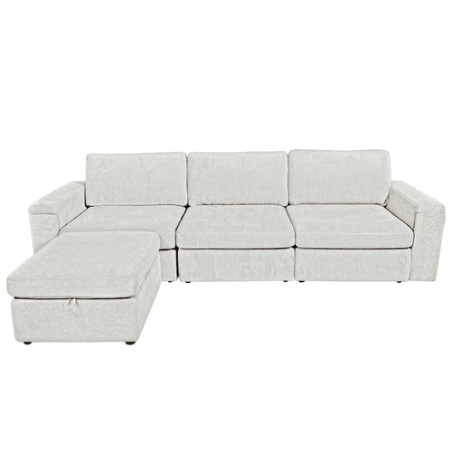4-Piece Modular Storage Sectional Sofa - Beige