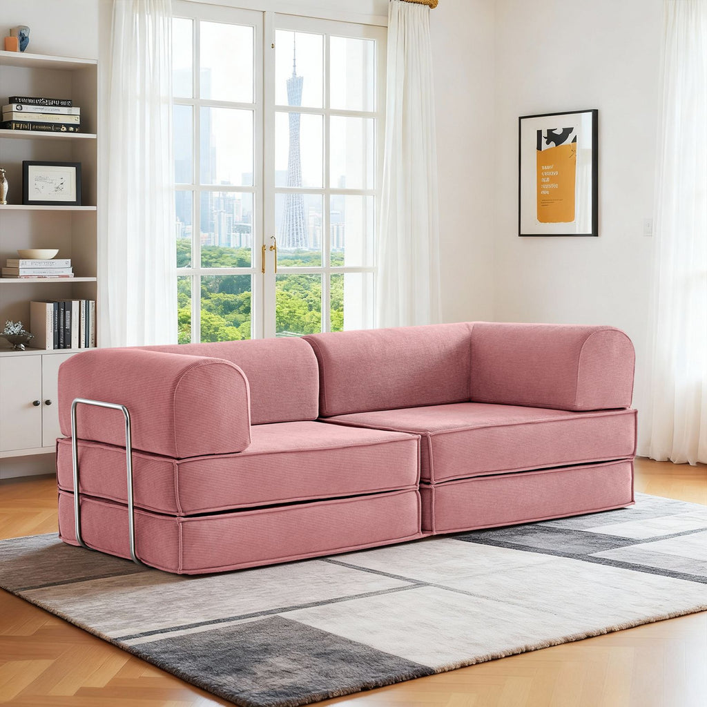 Corduroy Pull-Out Sofa Bed for Apartments