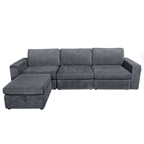 4-Piece Modular Storage Sectional Sofa - Gray