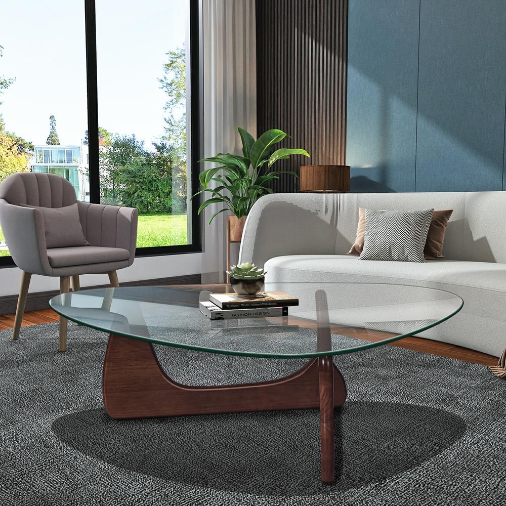 Tempered Glass and Solid Wood Coffee Table