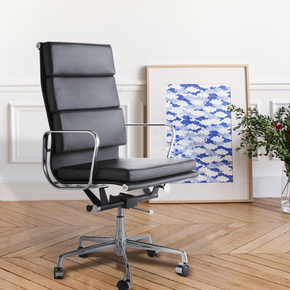 Ribbed PU Leather High Back Office Chair