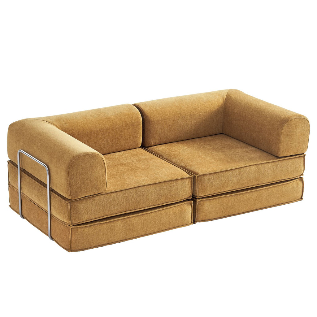 Corduroy Pull-Out Sofa Bed for Apartments - Yellow