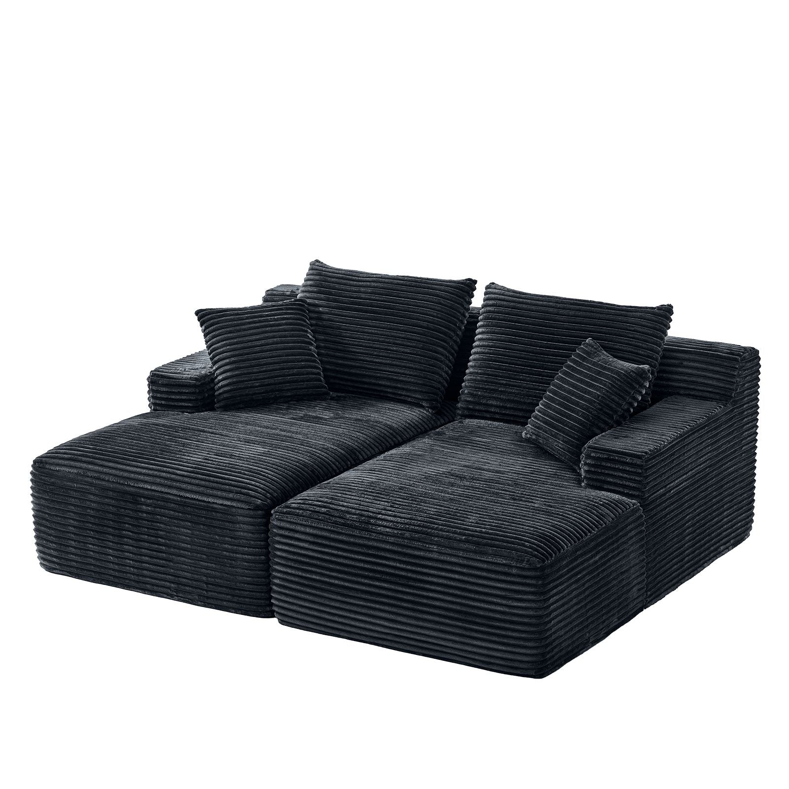Corduroy 2-Seater Chaise Lounge Sofa - Black