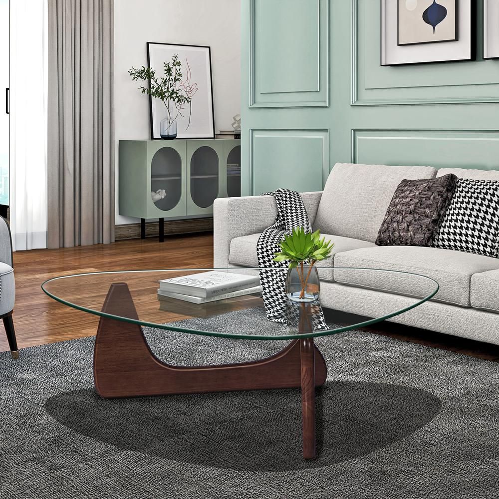 Tempered Glass and Solid Wood Coffee Table