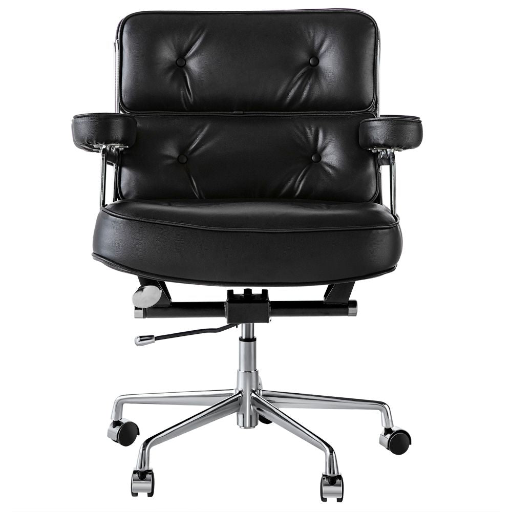 Genuine Leather Swivel Office Chair - Black