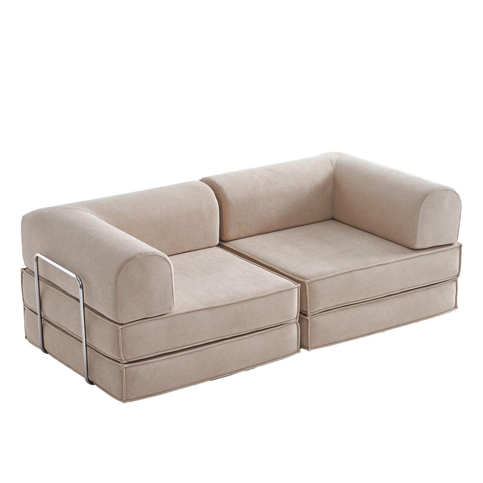 Corduroy Pull-Out Sofa Bed for Apartments - Khaki