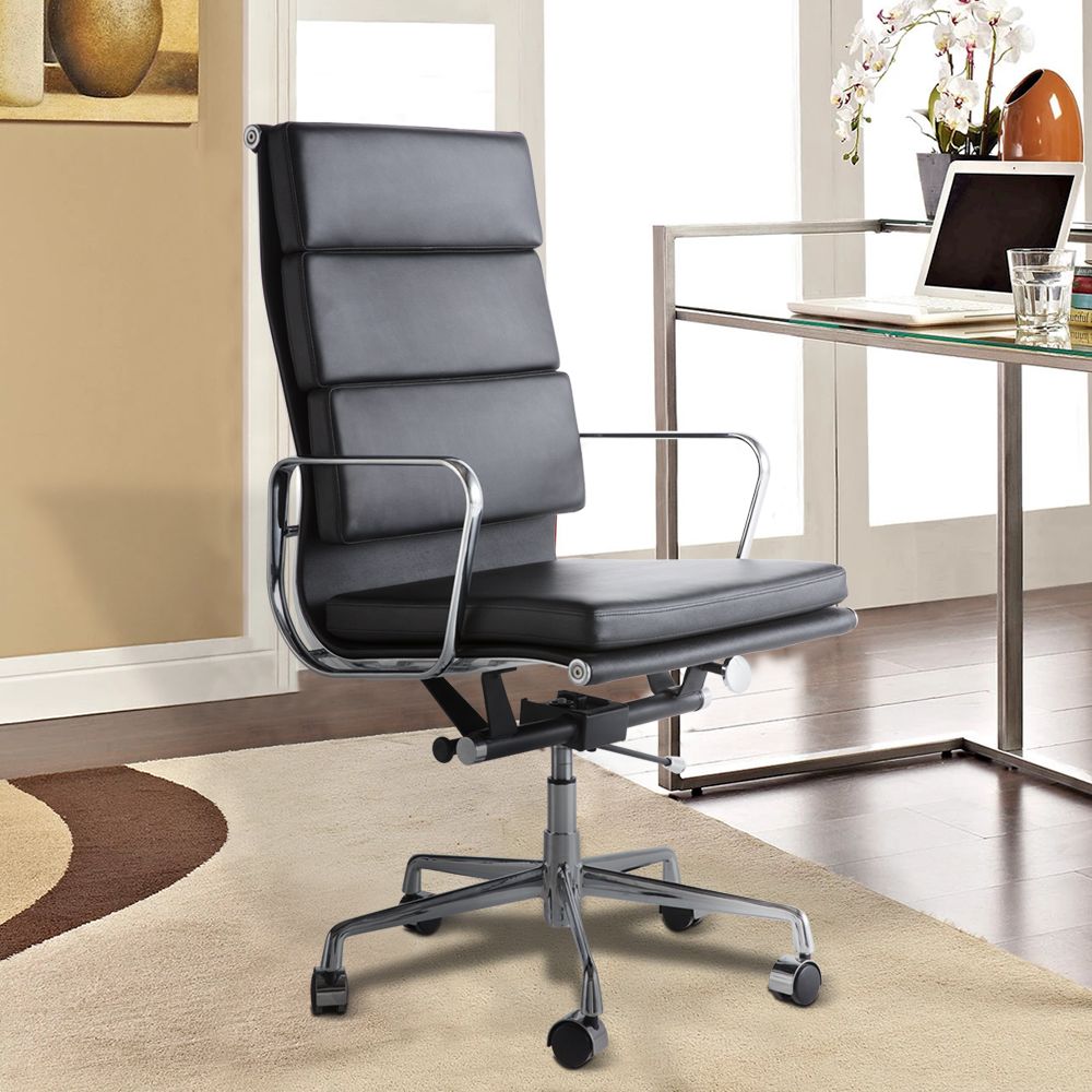 Ribbed PU Leather High Back Office Chair