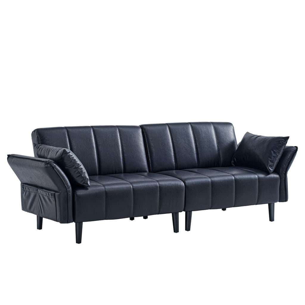 Black Faux Leather Sofa Bed with Adjustable Backrest