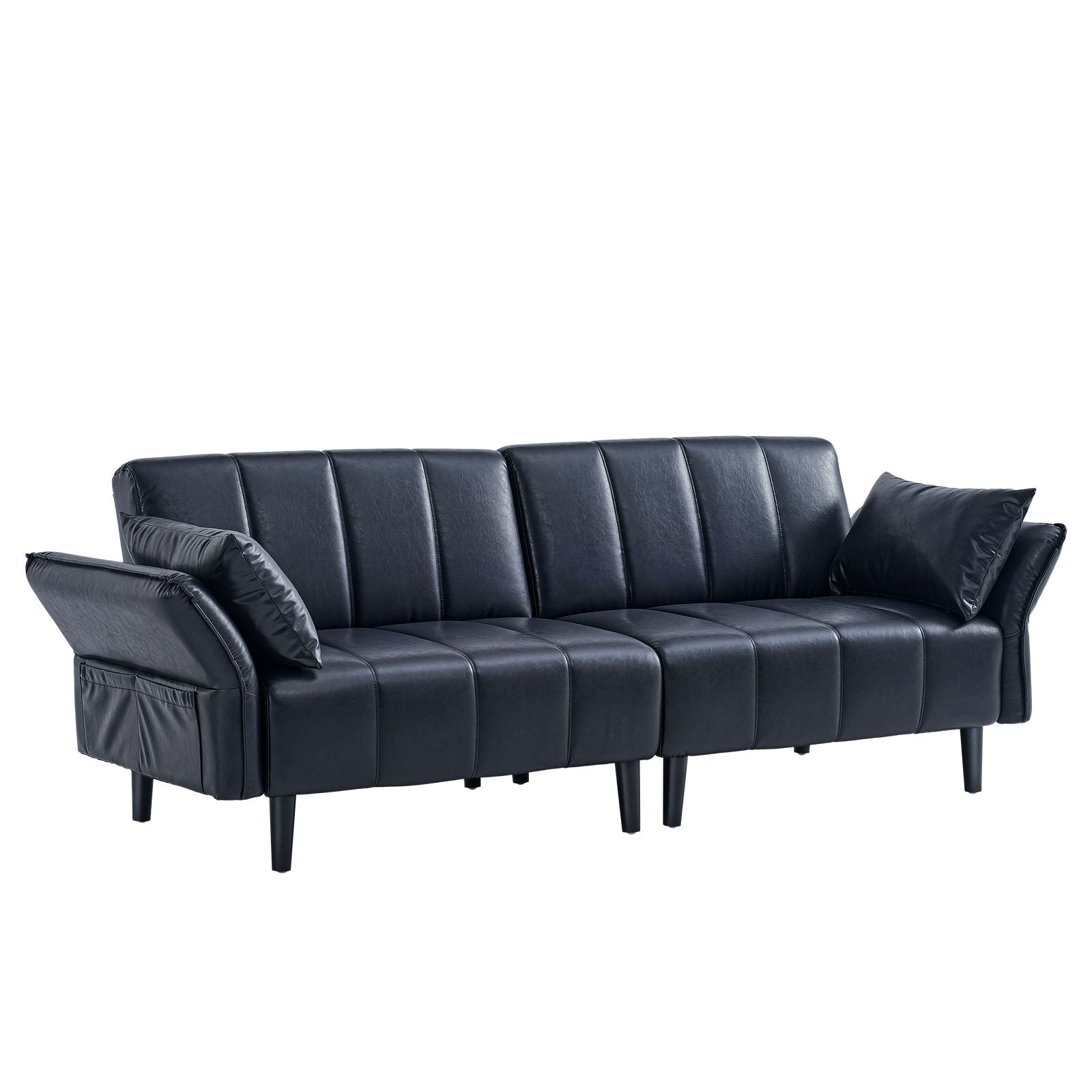 Black Faux Leather Sofa Bed with Adjustable Backrest