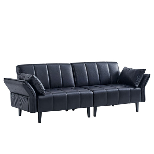 Black Faux Leather Sofa Bed with Adjustable Backrest