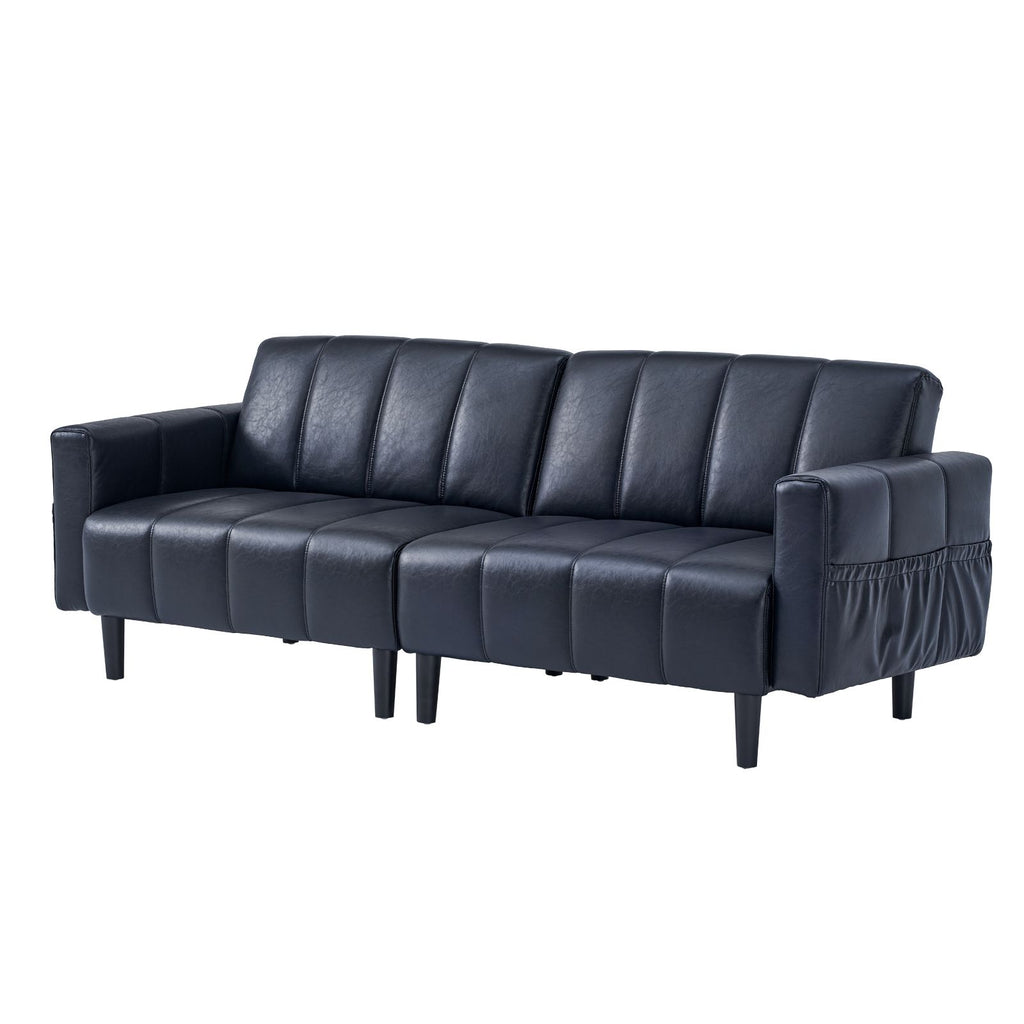 Faux Leather 3-in-1 Sofa Bed with Adjustable Backrest - Black