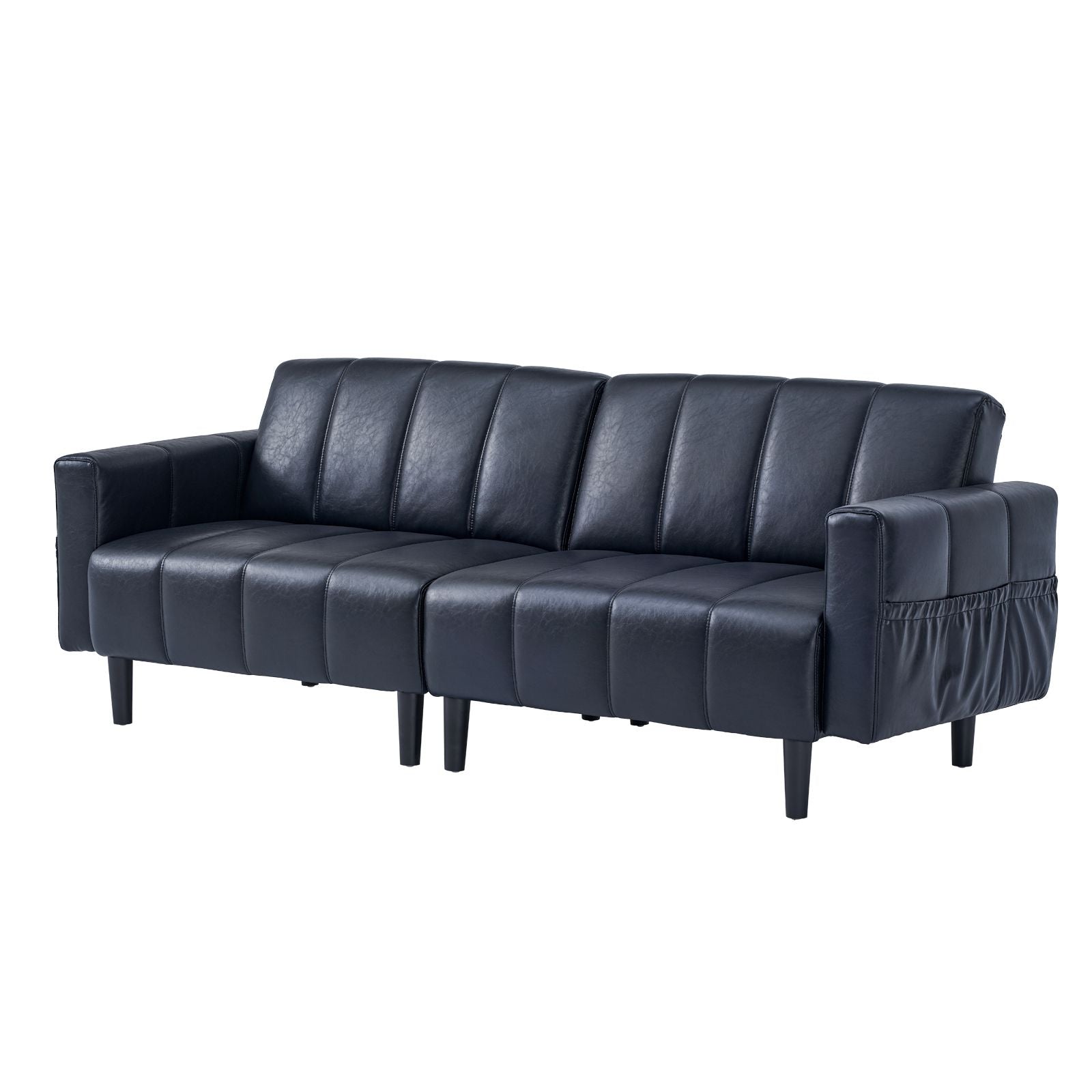 Faux Leather 3-in-1 Sofa Bed with Adjustable Backrest - Black