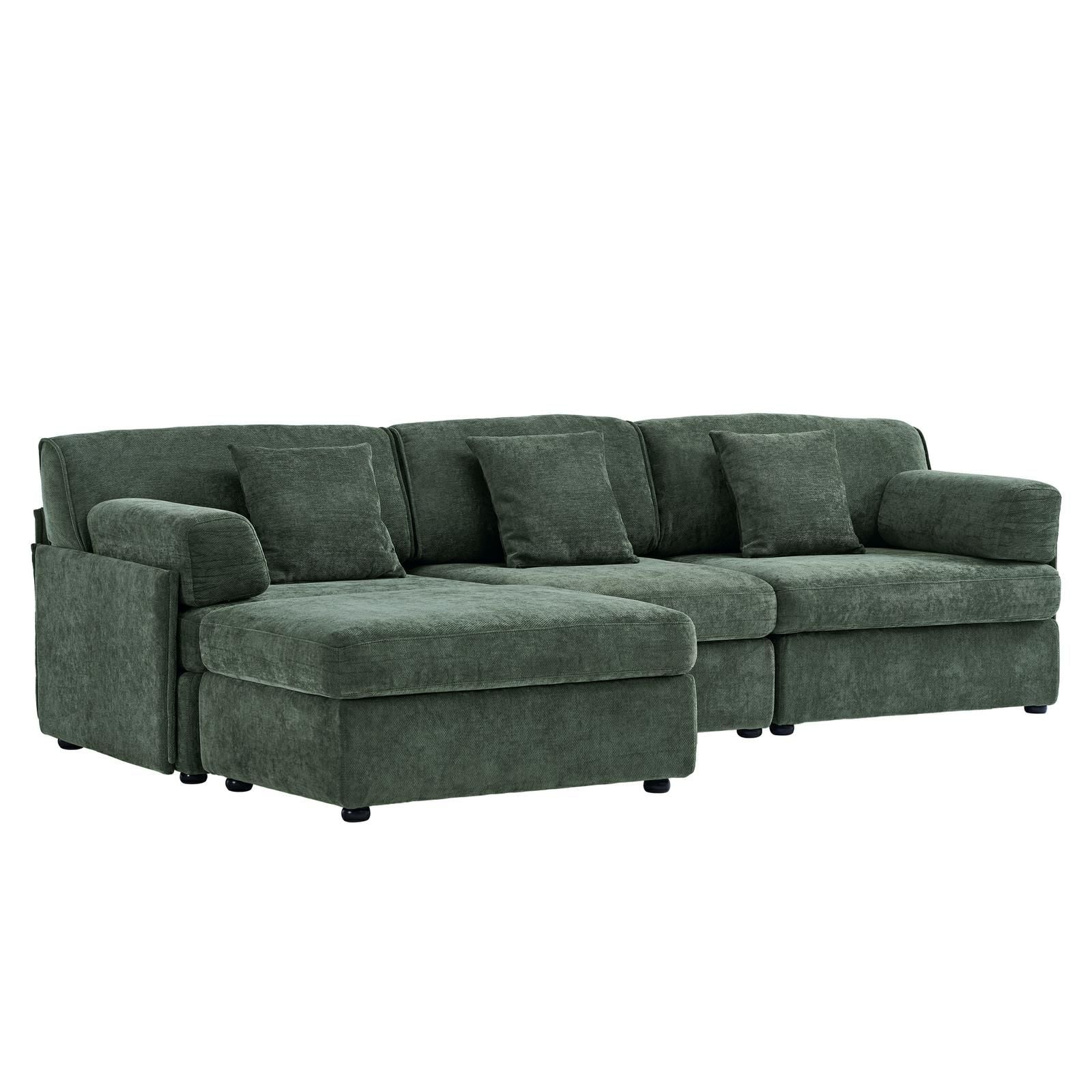 4-Piece Modular Sectional Sofa with Storage Ottoman - Green