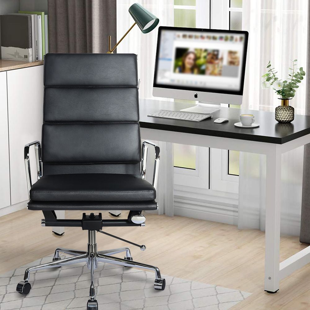 Ribbed PU Leather High Back Office Chair
