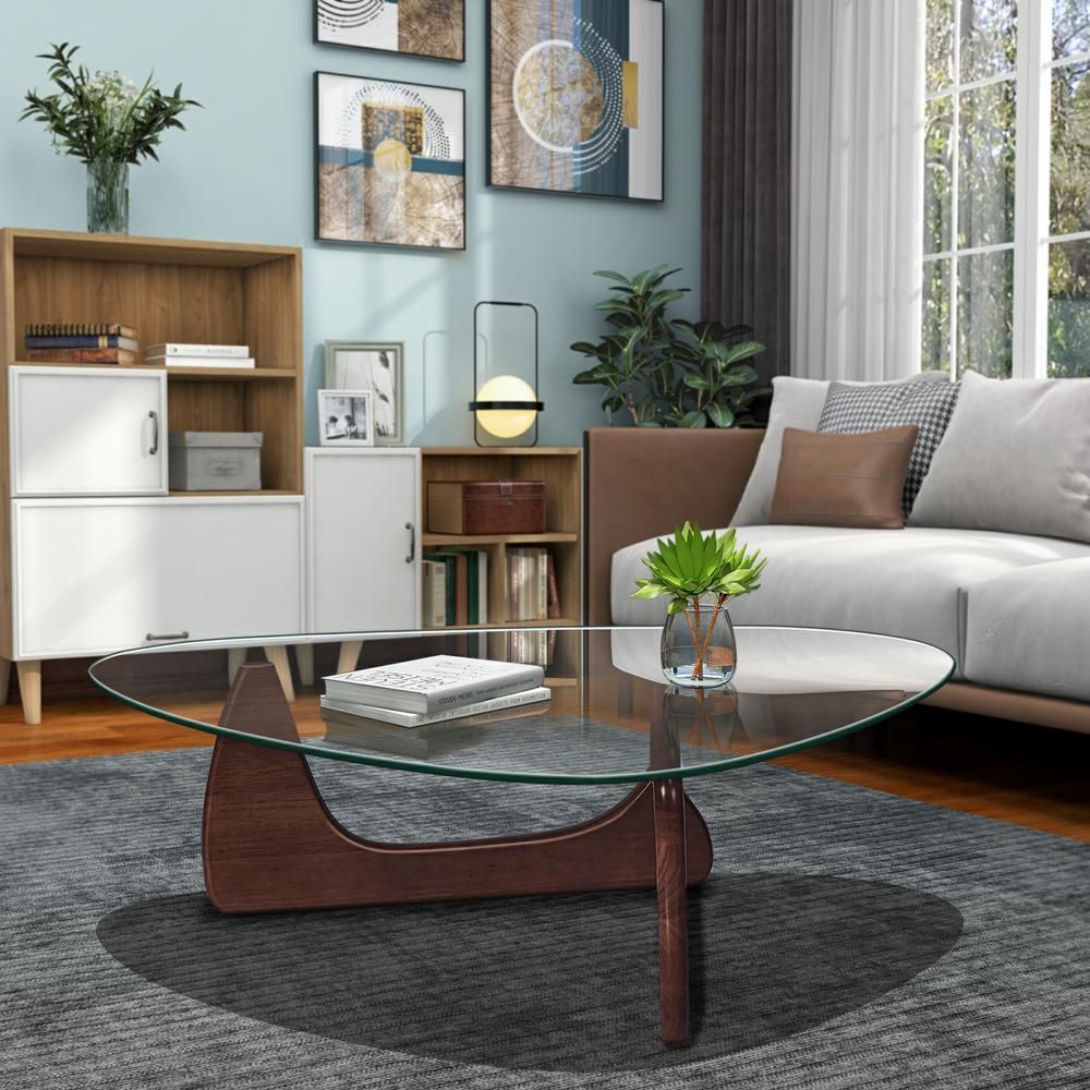 Tempered Glass and Solid Wood Coffee Table