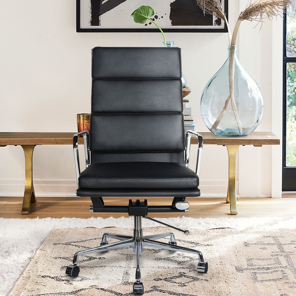Ribbed PU Leather High Back Office Chair