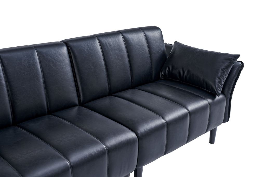 Black Faux Leather Sofa Bed with Adjustable Backrest