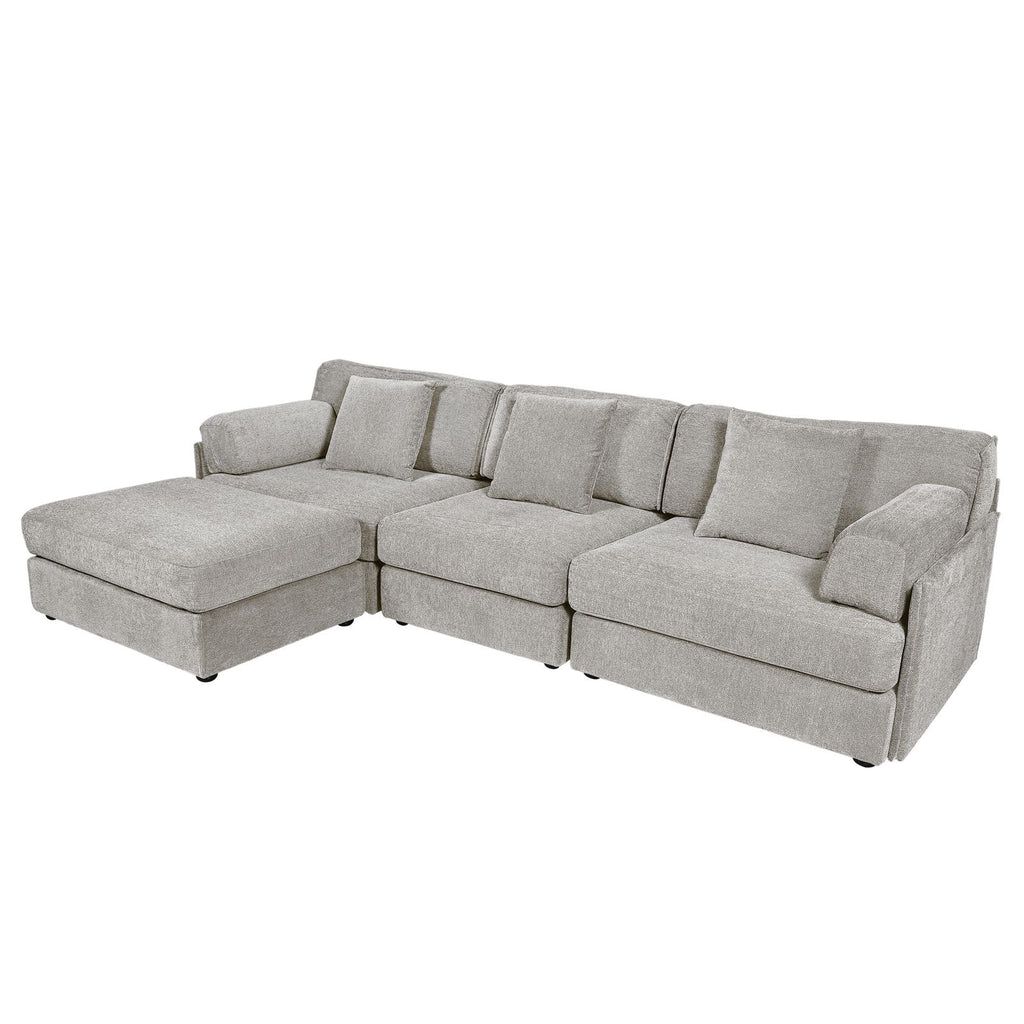 4-Piece Modular Sectional Sofa with Storage Ottoman - Grayish white
