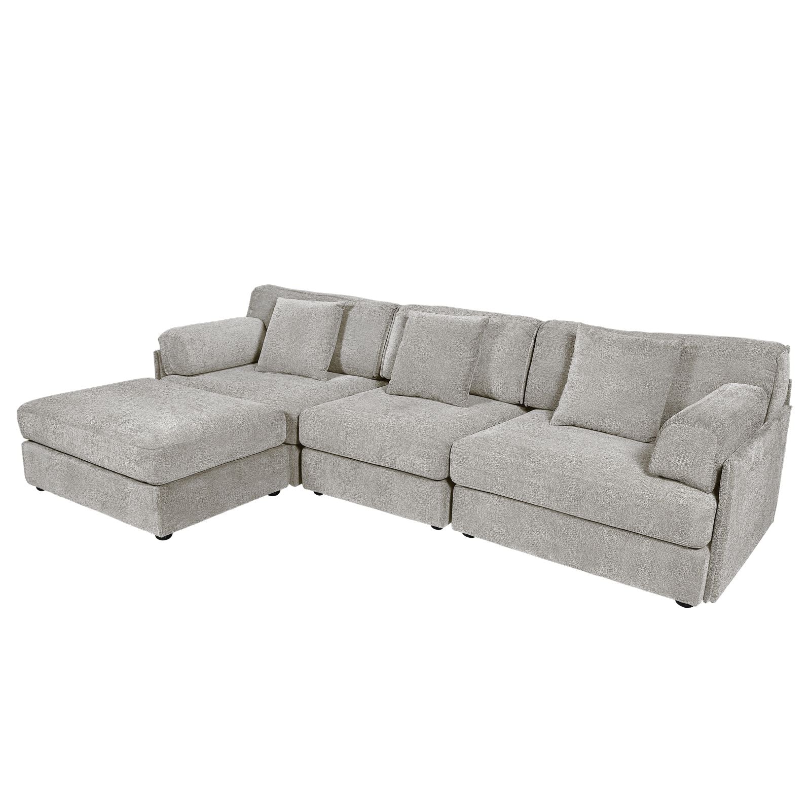 4-Piece Modular Sectional Sofa with Storage Ottoman - Grayish white