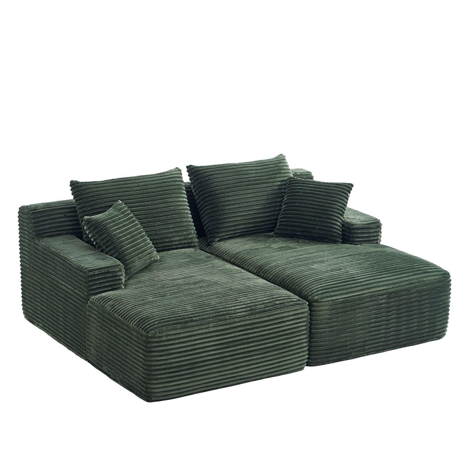 Corduroy 2-Seater Chaise Lounge Sofa - Green