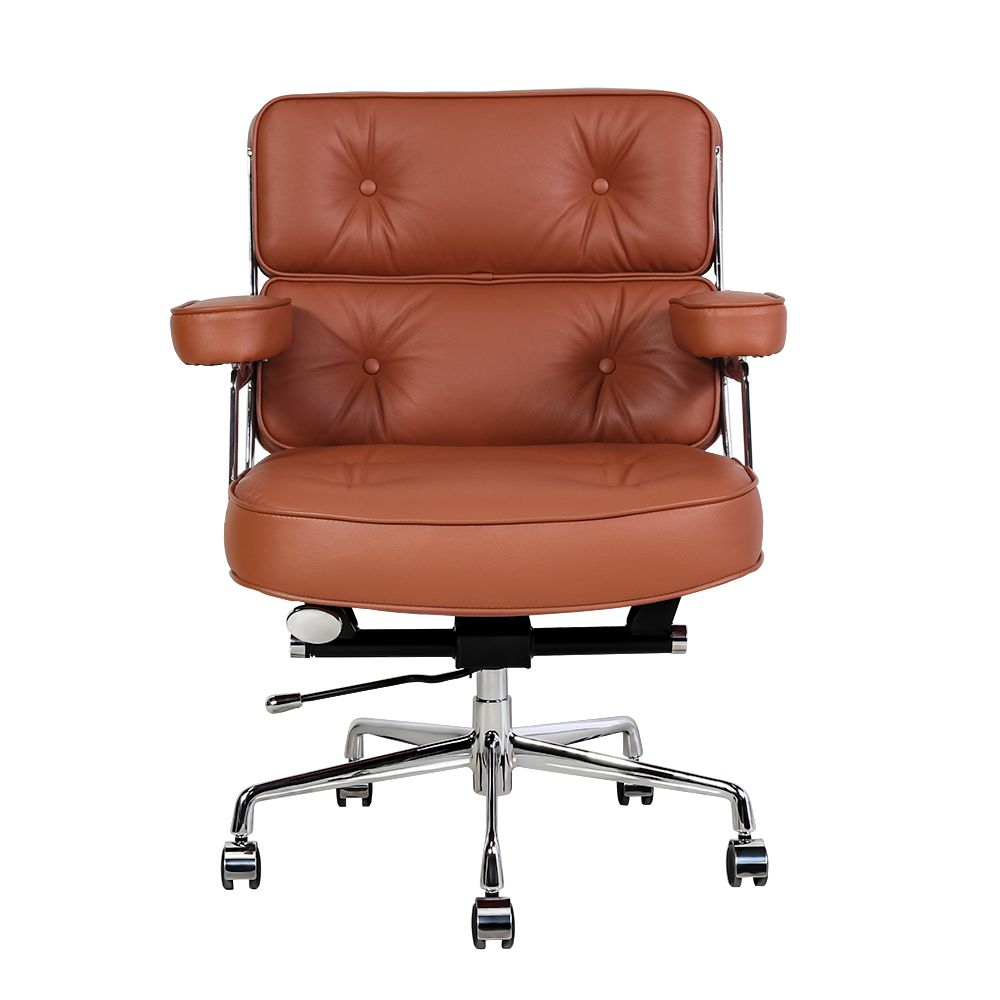 Genuine Leather Swivel Office Chair - Brown