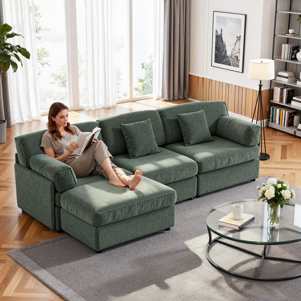 4-Piece Modular Sectional Sofa with Storage Ottoman