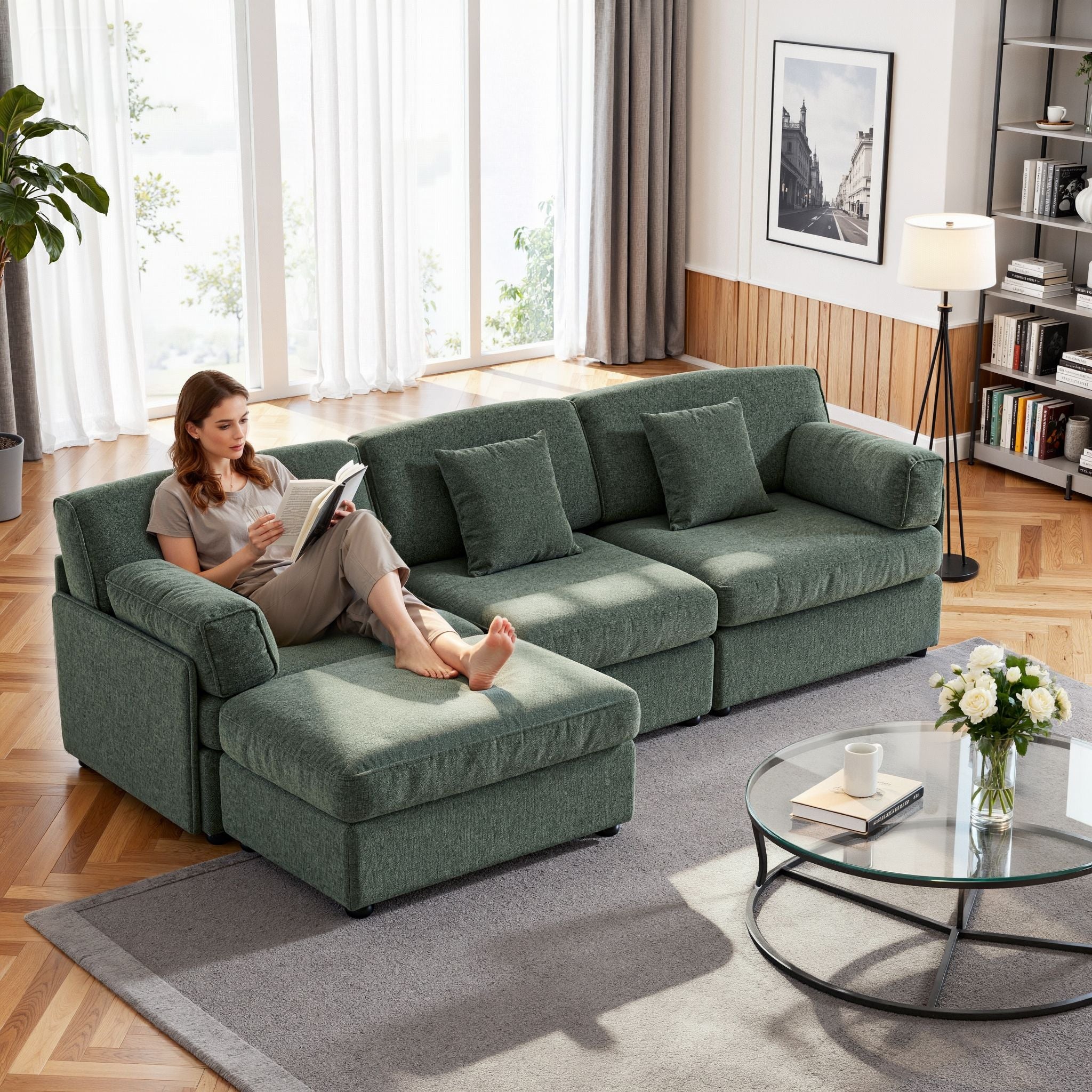 4-Piece Modular Sectional Sofa with Storage Ottoman