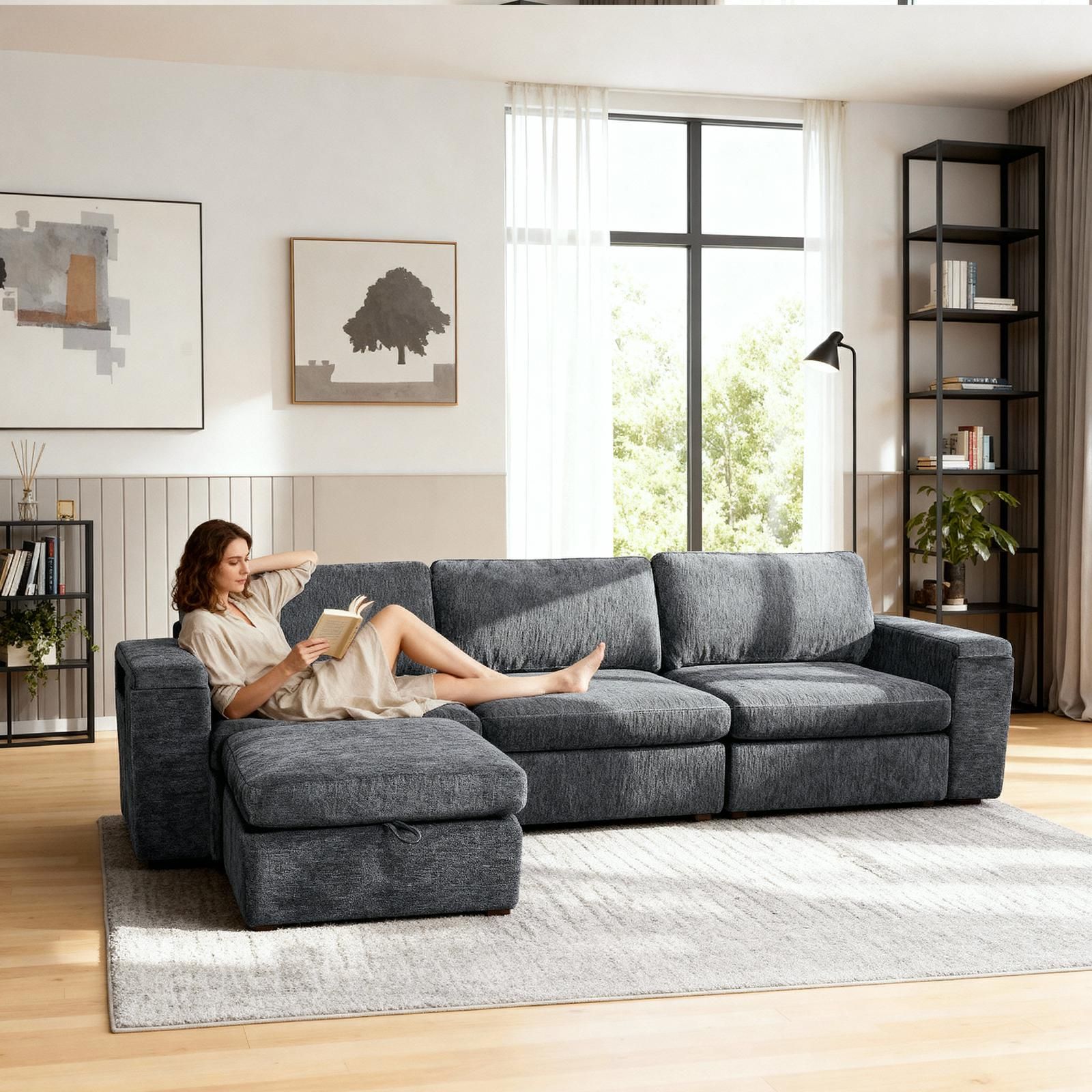 4-Piece Modular Storage Sectional Sofa