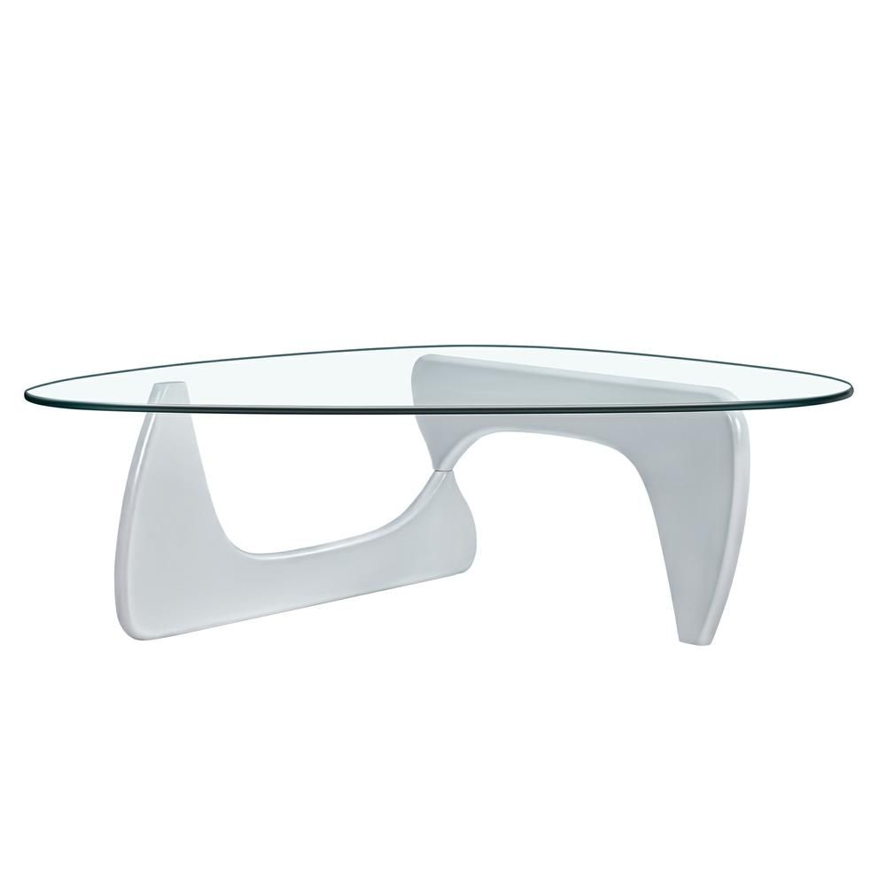 Tempered Glass and Solid Wood Coffee Table - White