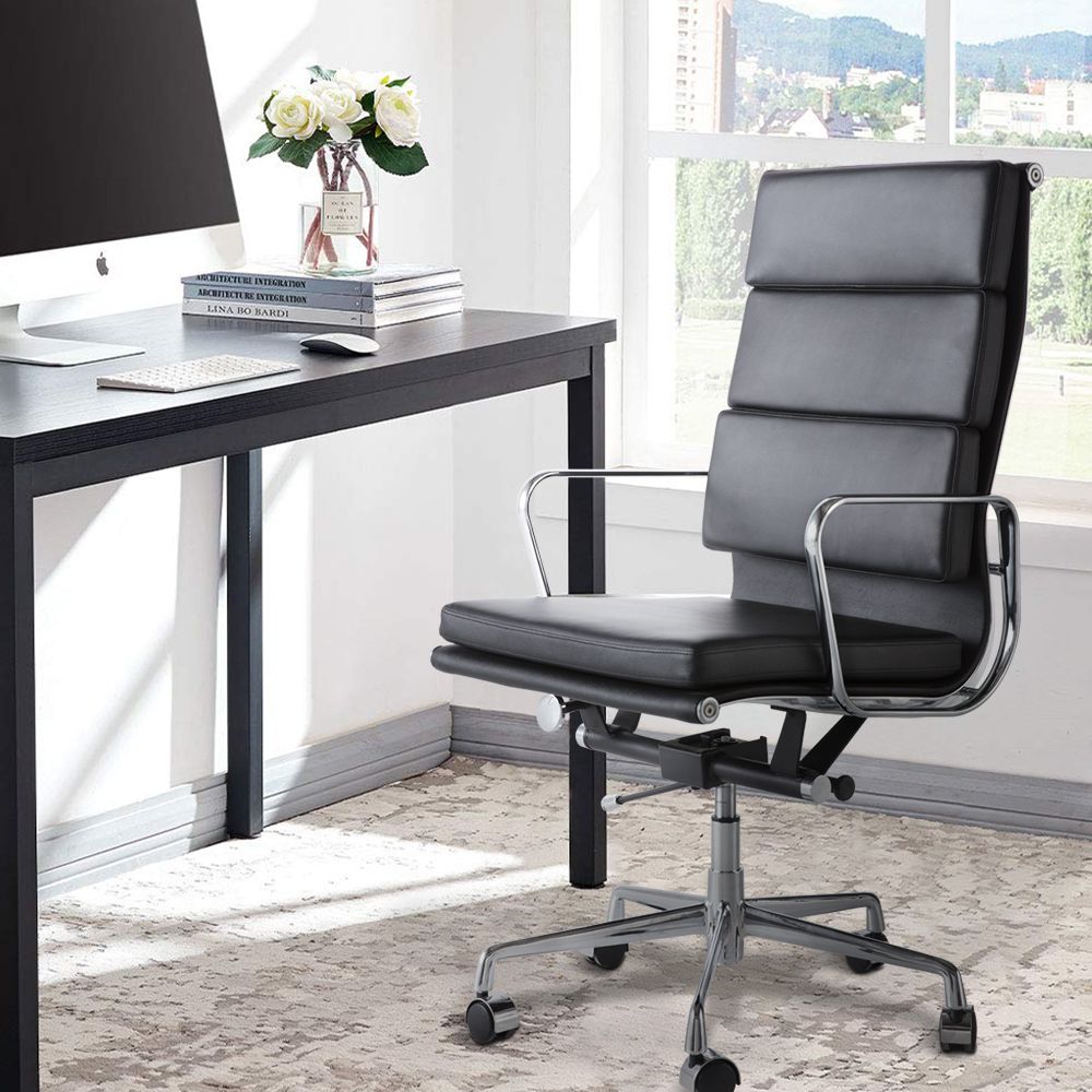 Ribbed PU Leather High Back Office Chair