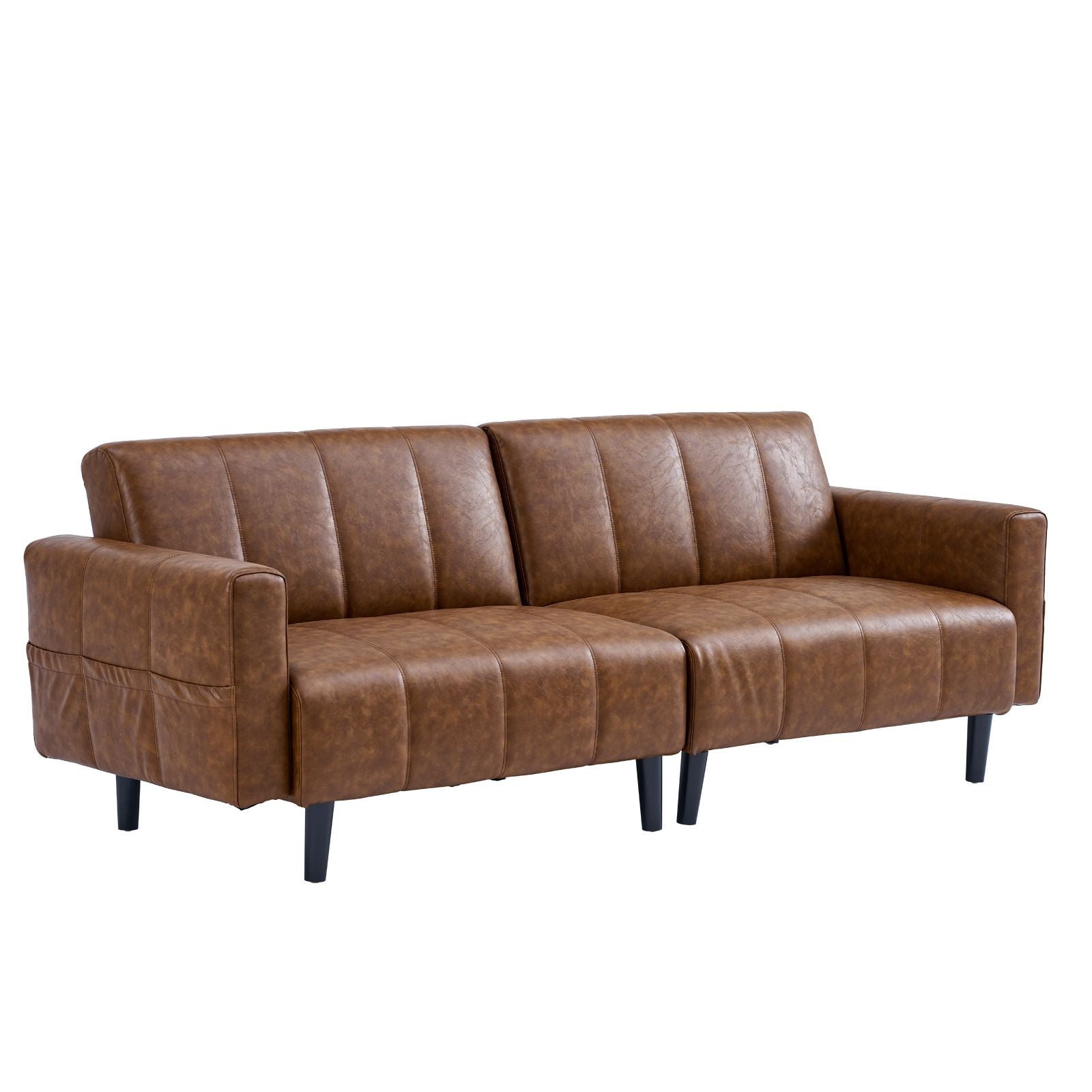 Faux Leather 3-in-1 Sofa Bed with Adjustable Backrest - Brown