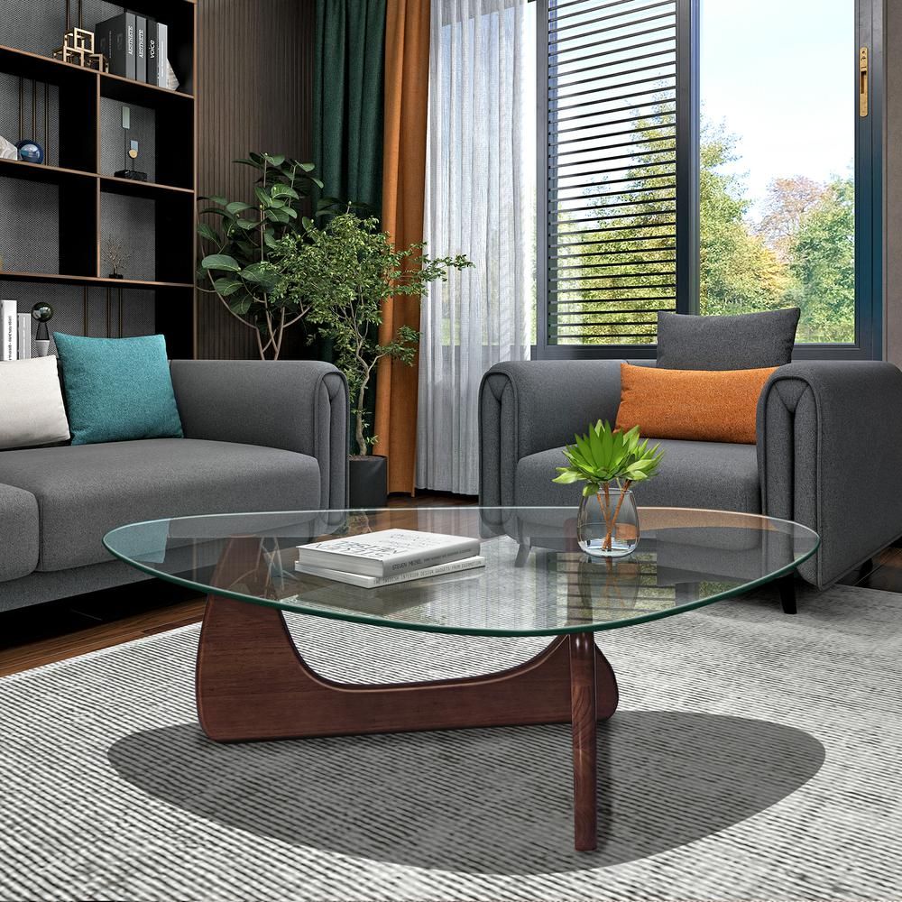 Tempered Glass and Solid Wood Coffee Table