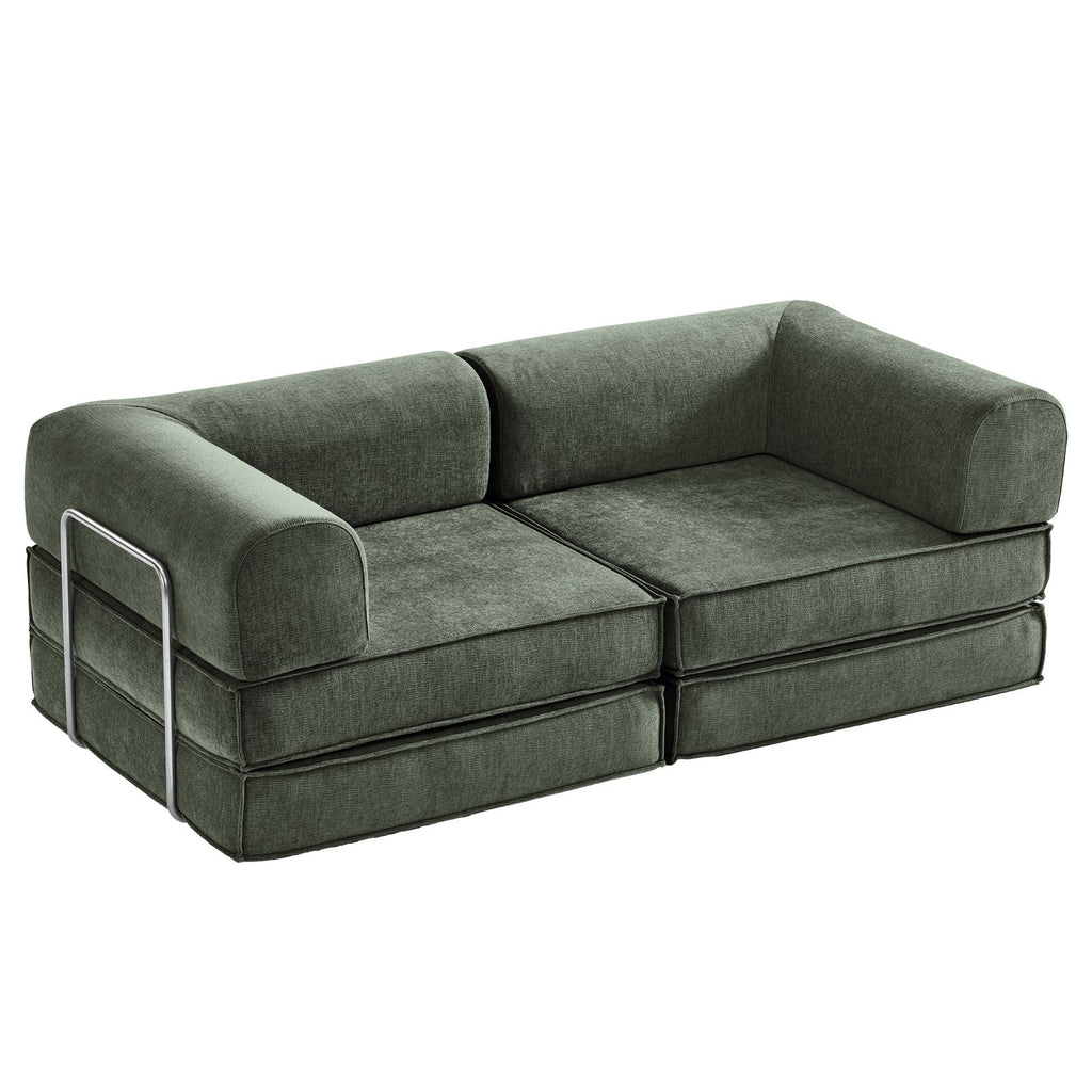 Corduroy Pull-Out Sofa Bed for Apartments - Green