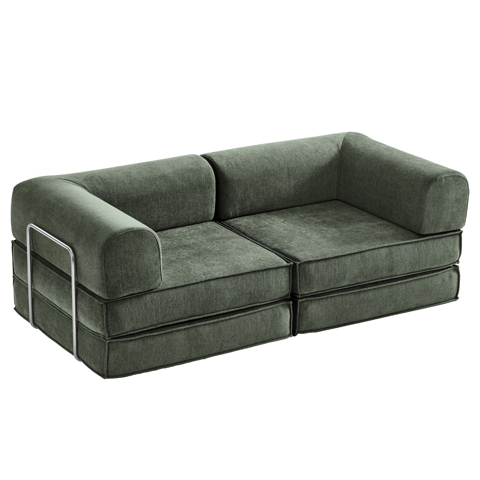 Corduroy Pull-Out Sofa Bed for Apartments - Green